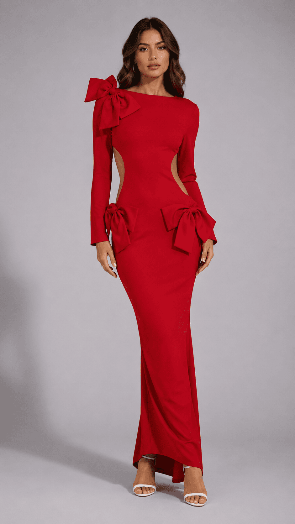 Slim-fit Sheath Split Bow Bare Back Dress Red S